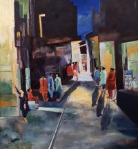 Israr Hussain, Heera Mandi, 38 x 43 Inch, Oil on Canvas, Cityscape Painting, AC-ISHN-002